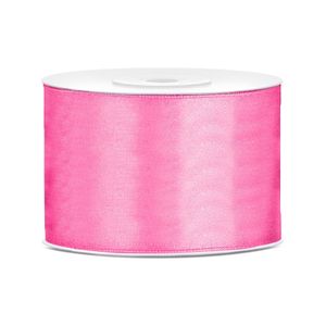 1x Roze satijnlint rollen 5 cm x 25 meter cadeaulint verpakkingsmateriaal   -