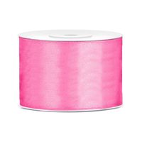 1x Roze satijnlint rollen 5 cm x 25 meter cadeaulint verpakkingsmateriaal   - - thumbnail