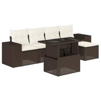 vidaXL 6-delige Loungeset met kussens poly rattan bruin