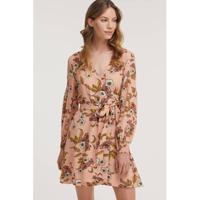 Superdry gebloemde wikkeljurk roze/donkergeel/ecru