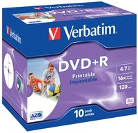 Verbatim DVD recordable DVD+R, printbaar, doos van 10 stuks, individueel verpakt (Jewel Case) - thumbnail