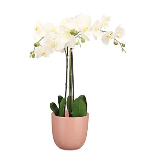 Orchidee kunstplant wit - 75 cm - inclusief bloempot lichtroze glans