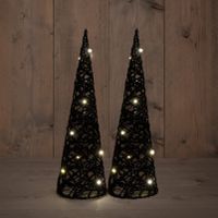 LED kegel kerstboom lampen - 2x - zwart - kunststof - D12,5 x H40 cm - glitter - thumbnail