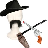 Carnaval verkleed set cowboyhoed Omaha - zwart - cowboy plaksnor/holster/revolver - volwassenen - thumbnail