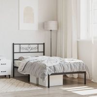 Bedframe met hoofdbord metaal zwart 90x190 cm - thumbnail