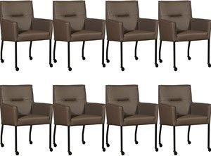 Set van 8 Bruine leren moderne eetkamerstoelen Lucky - Toledo Leer Moss (bruin leer)