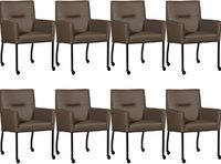 Set van 8 Bruine leren moderne eetkamerstoelen Lucky - Toledo Leer Moss (bruin leer) - thumbnail