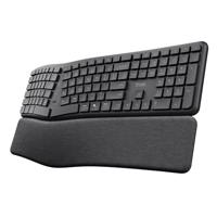 Trust Keyra Stil Draadloos Ergonomisch Toetsenbord US QWERTY Bluetooth + 2.4GHz, Wireless Keyboard met Gesplitste Layout voor Meerdere Apparaten met Handpalmsteun, PC Computer Laptop Mac, Zwart