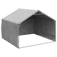 vidaXL Hondenkennel buiten met deksel 2x2x1,5 m gegalvaniseerd staal, hondenkooi voor buiten, grote hondenkooi, overdekte hondenkennel