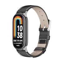 By Qubix - Echt leren bandje - Zwart - Compatible met Xiaomi Smart Band 8 & 9 - Compatible Xiaomi bandje