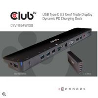 CLUB3D USB 3.2 GEN1 C TRIPLE DISPLAY DYNAMIC 100W PD CHARGING DOCK. THE 5 X USB-A PORTS Docking USB 3.2 Gen 1 (3.1 Gen 1) Type-C Zwart - thumbnail