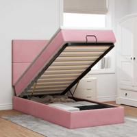 vidaXL Ottoman bed met matrassen en LED's 100x200cm fluweel roze, bedframe, ottoman bedframe, bedframe met opbergruimte onder het bed, bedframe met opbergruimte