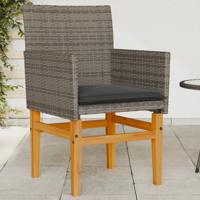 Tuinstoelen 2 st met kussens poly rattan en massief hout grijs - thumbnail