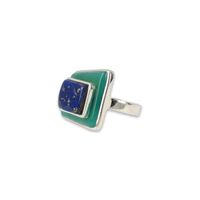 Zilveren Ring Onyx Groen en Lapis Lazuli - thumbnail