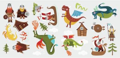 RoomMates muurstickers Dragons & Vikings vinyl 23 stuks