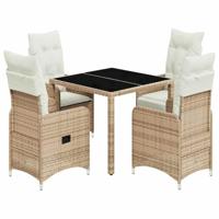 vidaXL 5-delige Bistroset met kussens poly rattan beige, loungeset, loungeset tuin, loungeset buiten, tuinset, terrasset, tuinset lounge
