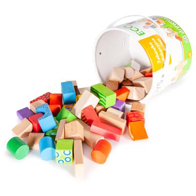 Viking Choice  Houten blokkenset - 50 stuks met emmer - multi gekleurd