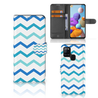 Samsung Galaxy A21s Telefoon Hoesje Zigzag Blauw