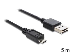 Delock USB-kabel USB 2.0 USB-A stekker, USB-micro-B stekker 5.00 m Zwart Stekker past op beide manieren, Vergulde steekcontacten, UL gecertificeerd 83369