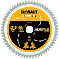 Dewalt XR Extreme Runtime DT99570 Cirkelzaagblad, 216/30 mm, 60 WZ/FZ, 7°, voor extra fijne sneden, voor gebruik op stationaire zagen (accu), voor hout met spijkers, 1 stuk