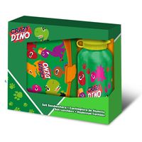 Crazy Dino lunchbox set voor kinderen - 2-delig - groen - aluminium/kunststof