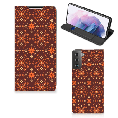Samsung Galaxy S21 Plus Hoesje met Magneet Batik Brown Samsung Galaxy S21 Plus Hoesje met Magneet Batik Brown