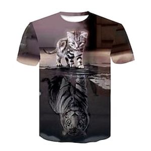 spiegel van de tijger grafisch herenshirt unisex T-shirt kat 3D ronde hals zwart grijze print casual dagelijks korte mouw klinknagel mesh kleding basic designer dier en t-shirt katje katoen refl Lightinthebox