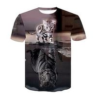 spiegel van de tijger grafisch herenshirt unisex T-shirt kat 3D ronde hals zwart grijze print casual dagelijks korte mouw klinknagel mesh kleding basic designer dier en t-shirt katje katoen refl Lightinthebox - thumbnail