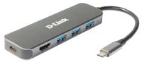 D-Link DUB-2333 USB-C (USB 3.2 Gen 2) multiport hub 5 poorten Antraciet - thumbnail