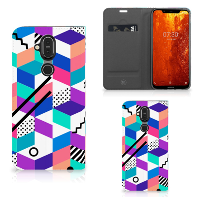 Nokia 8.1 Stand Case Blokken Kleurrijk
