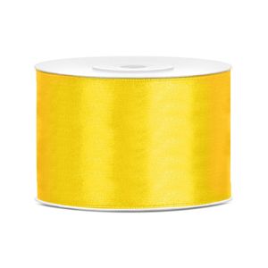 1x Gele satijnlint rollen 5 cm x 25 meter cadeaulint verpakkingsmateriaal   -