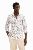 Langarmhemd met bloemenprint - WHITE - L