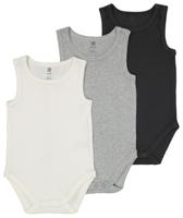 HEMA Rompers Organic Katoen Stretch Rib - 3 Stuks Grijsmelange (grijsmelange)