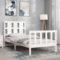 vidaXL Bedframe met hoofdbord massief hout wit 2FT6 Small Single, bed, slaapkamermeubel, houten bed, eenpersoonsbed, houten bedframe, bedbodem
