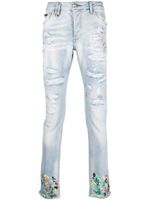 Philipp Plein jean droit à effet taches de peinture - Bleu