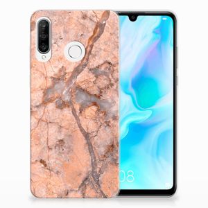 Huawei P30 Lite TPU Siliconen Hoesje Marmer Oranje