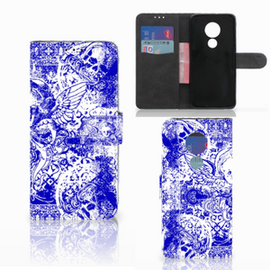 Telefoonhoesje met Naam Motorola Moto G7 Power Angel Skull Blauw