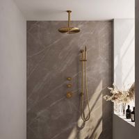 Regendoucheset Inbouw Brauer Gold Edition Thermostatisch 30 cm met Plafondarm, Glijstang en Handdouche Staaf Losse Stopkranen Geborsteld Goud Brauer - thumbnail