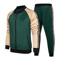 Voor heren Trainingspak sweatsuit Sweatshirt met volledige ritssluiting Zwart Leger Groen Opstaande boord Kleurenblok Lapwerk 2-stuks Sport Outdoor Dagelijks Feestdagen Streetwear Basic Casual Lightinthebox - thumbnail