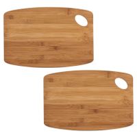 2x Rechthoekige bamboe houten snijplanken met oog 34 cm