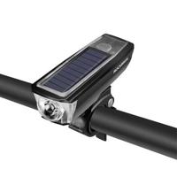 ROCKBROS HJ-052 Fietsvoorlicht Zonne-oplaadbare Power Bank Fietslamp met bel - Zwart/Wit