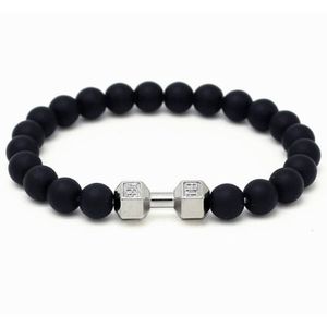 Memphis kralen armband Matte Onyx Dumbbell Silver