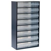 raaco Ladesysteem C12-16 met 16 Transparante Organizer Bakjes 26,4 kg Draagkracht, 15 x 30,6 x 55,2 cm, Geschikt voor Wandmontage, Assortimentsdoos en Organizer voor Kleine Onderdelen