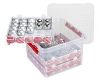 Sunware Q-Line Kerstbox met bakjes voor 75 kerstballen, transparant, rood, eenheidsmaat