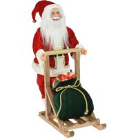 Kerstman decoratie pop - op slee - L25 x B30 x H45 cm - rood - kerst - figuur - beeld