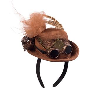 Halloween mini hoed Steampunk thema - op diadeem/haarband - bruin - one size - meisjes/dames