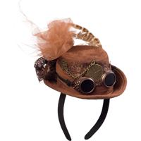 Halloween mini hoed Steampunk thema - op diadeem/haarband - bruin - one size - meisjes/dames - thumbnail