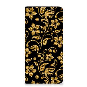 Samsung Galaxy A14 4G Smart Cover Gouden Bloemen