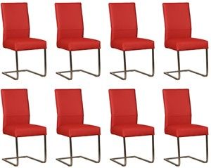 Set van 8 Rode leren industriële eetkamerstoelen Remix - poot vierkant rvs - Toledo Leer Ducati (rood leer)