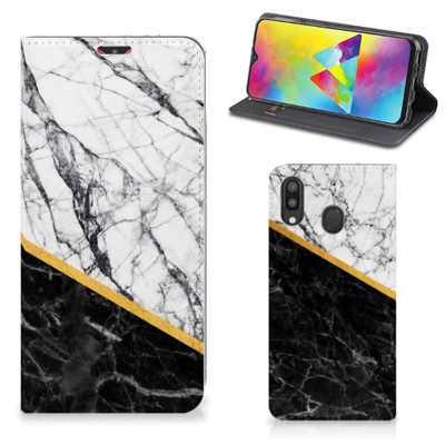 Samsung Galaxy M20 Standcase Marmer Wit Zwart - Origineel Cadeau Man